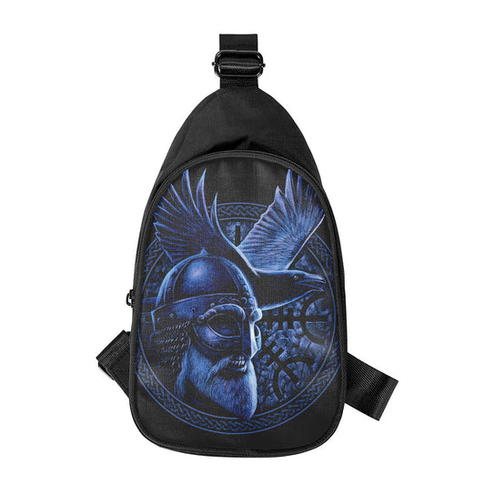 Blue Viking God Odin And Crow Print Chest Bag