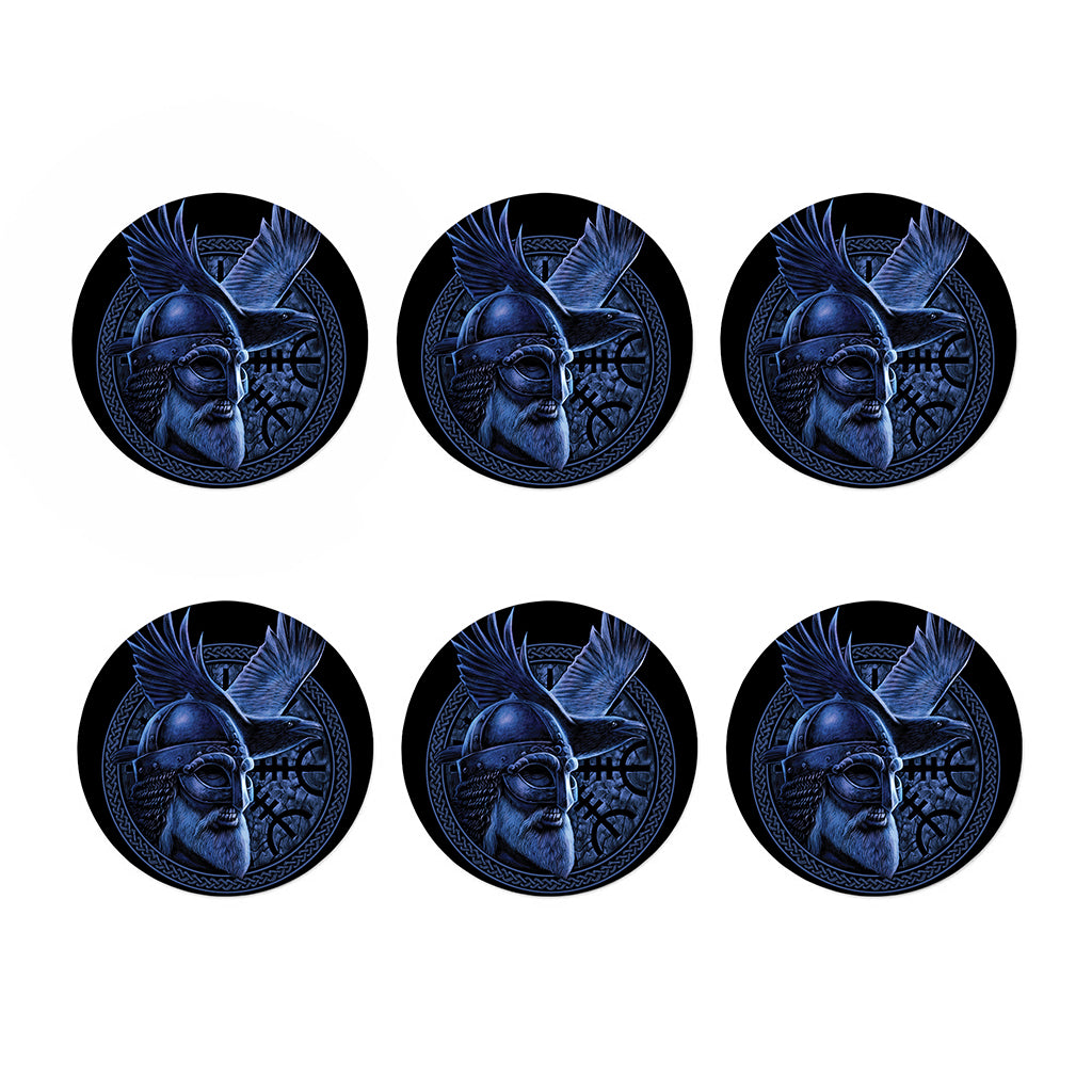 Blue Viking God Odin And Crow Print Coaster Set