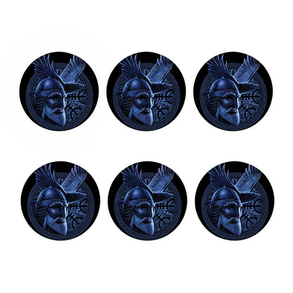 Blue Viking God Odin And Crow Print Coaster Set