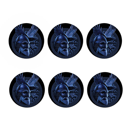 Blue Viking God Odin And Crow Print Coaster Set
