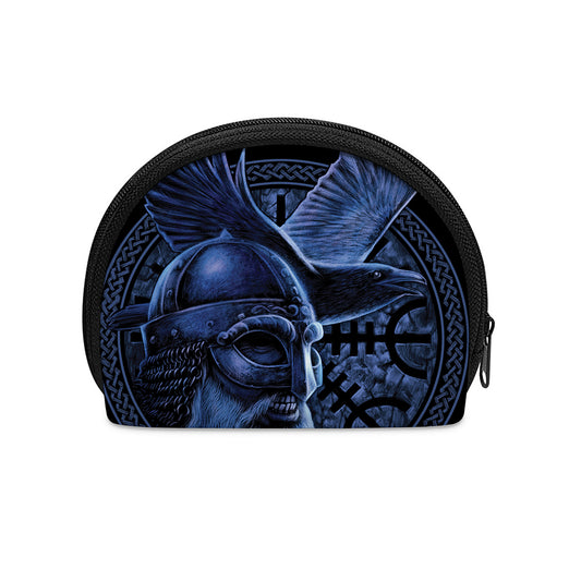 Blue Viking God Odin And Crow Print Coin Purse