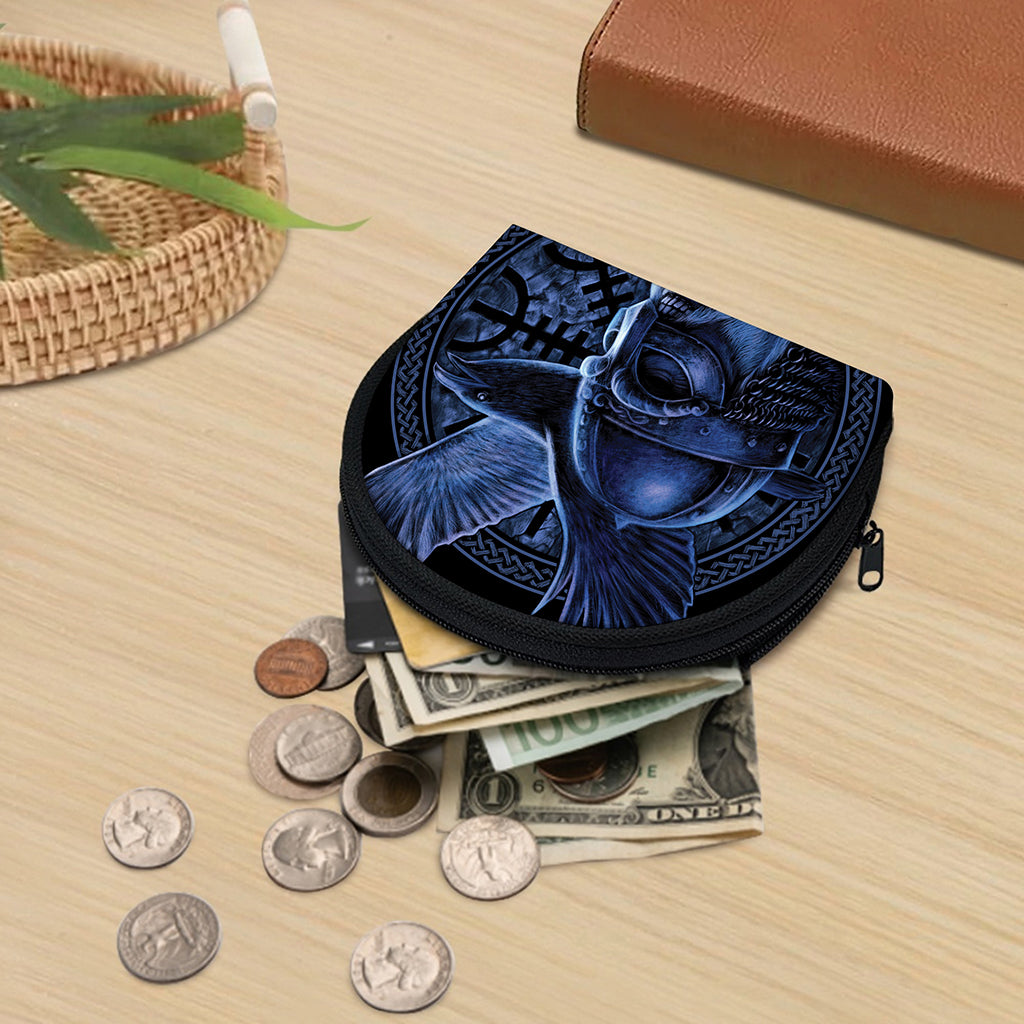 Blue Viking God Odin And Crow Print Coin Purse