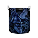 Blue Viking God Odin And Crow Print Collapsible Laundry Basket