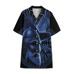 Blue Viking God Odin And Crow Print Cotton Hawaiian Shirt