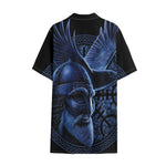 Blue Viking God Odin And Crow Print Cotton Hawaiian Shirt
