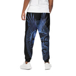 Blue Viking God Odin And Crow Print Cotton Pants