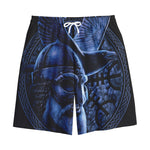Blue Viking God Odin And Crow Print Cotton Shorts