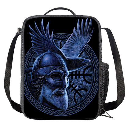 Blue Viking God Odin And Crow Print Crossbody Lunch Bag