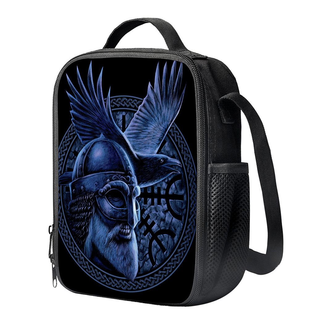 Blue Viking God Odin And Crow Print Crossbody Lunch Bag