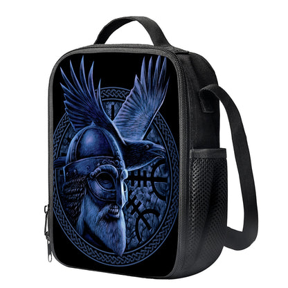 Blue Viking God Odin And Crow Print Crossbody Lunch Bag