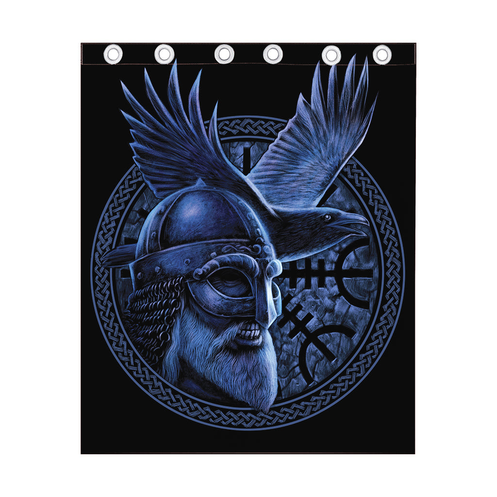 Blue Viking God Odin And Crow Print Curtain