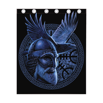 Blue Viking God Odin And Crow Print Curtain