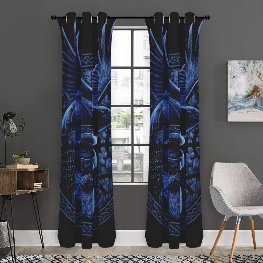 Blue Viking God Odin And Crow Print Curtain