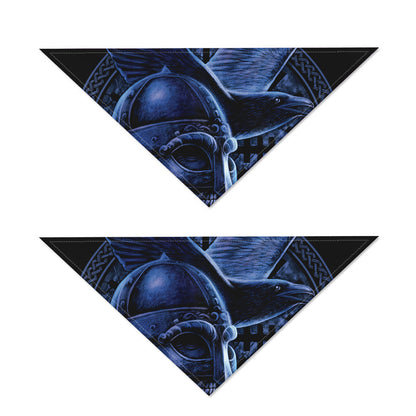Blue Viking God Odin And Crow Print Dog Bandana