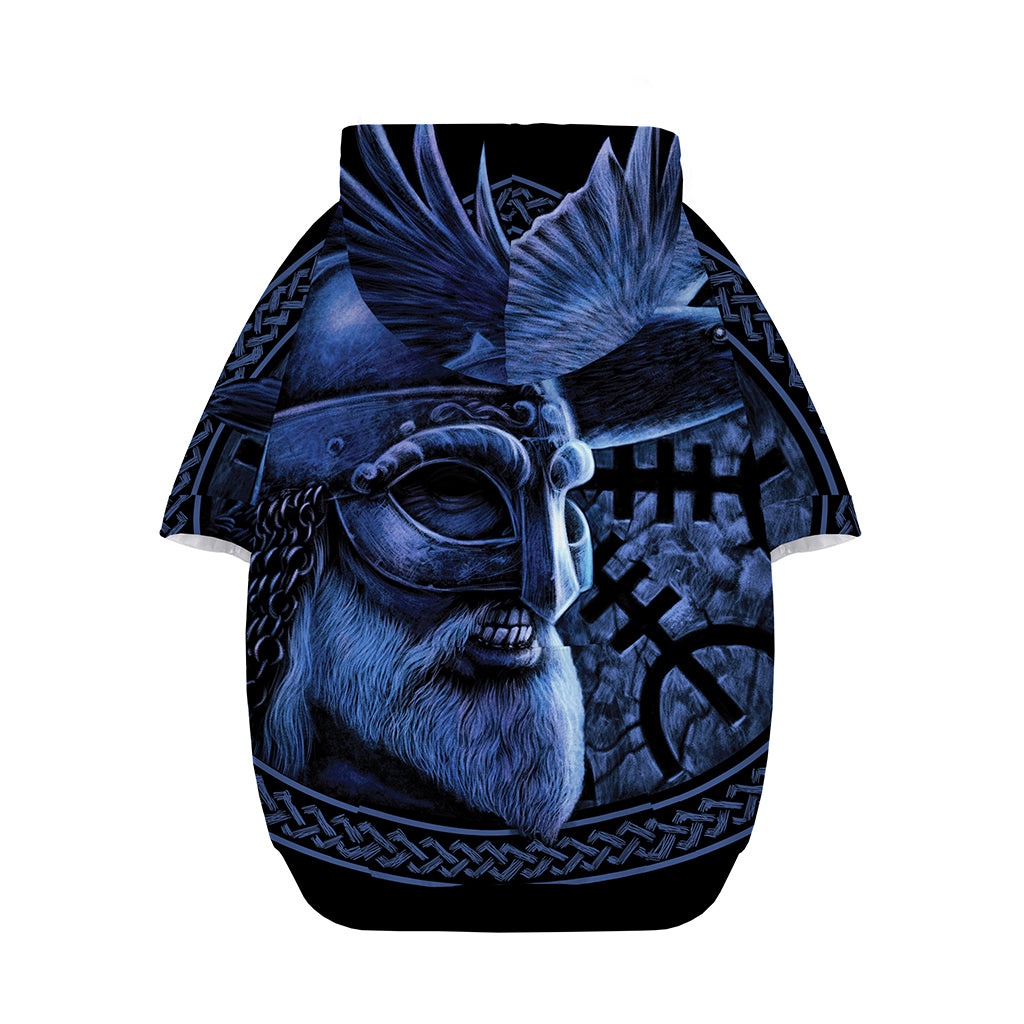 Blue Viking God Odin And Crow Print Dog Zip Up Hoodie