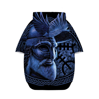 Blue Viking God Odin And Crow Print Dog Zip Up Hoodie