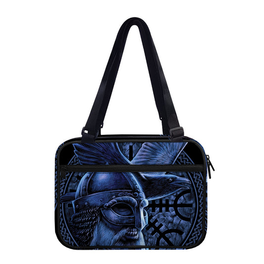 Blue Viking God Odin And Crow Print Double Strap Bible Bag