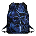 Blue Viking God Odin And Crow Print Drawstring Backpack