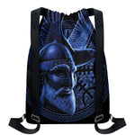 Blue Viking God Odin And Crow Print Drawstring Backpack