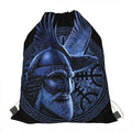 Blue Viking God Odin And Crow Print Drawstring Bag