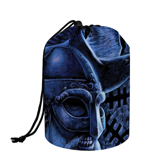 Blue Viking God Odin And Crow Print Drawstring Makeup Bag