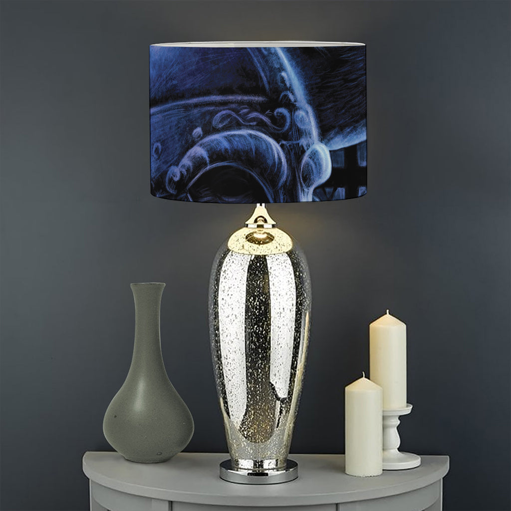 Blue Viking God Odin And Crow Print Drum Lamp Shade