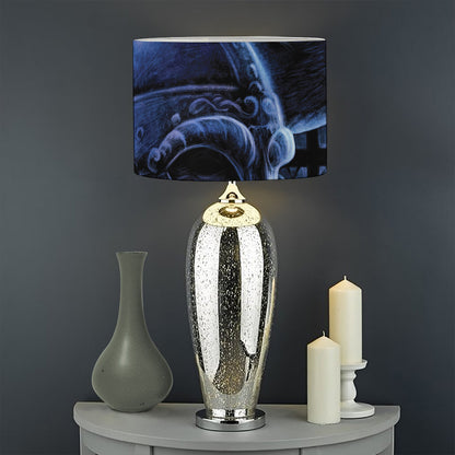 Blue Viking God Odin And Crow Print Drum Lamp Shade