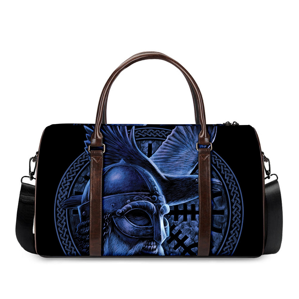 Blue Viking God Odin And Crow Print Duffle Bag