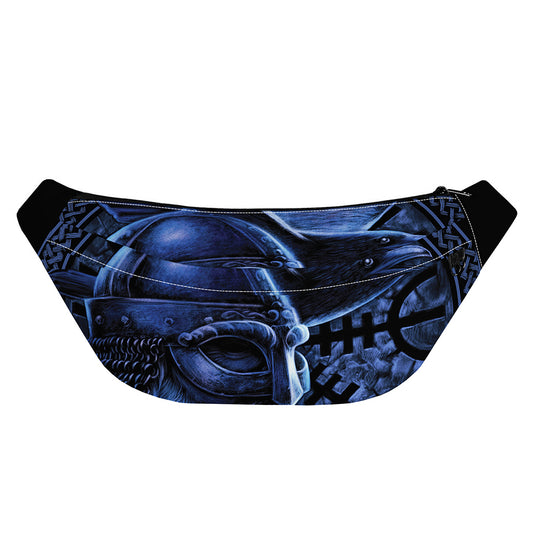 Blue Viking God Odin And Crow Print Fanny Pack