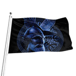 Blue Viking God Odin And Crow Print Flag