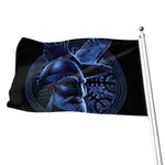 Blue Viking God Odin And Crow Print Flag