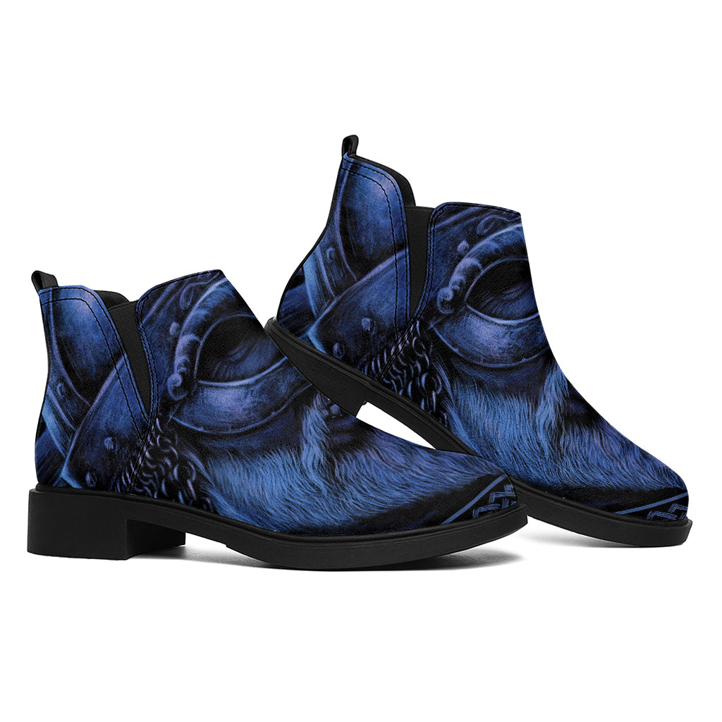 Blue Viking God Odin And Crow Print Flat Ankle Boots