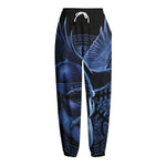 Blue Viking God Odin And Crow Print Fleece Lined Knit Pants