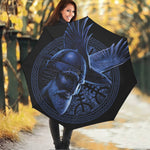 Blue Viking God Odin And Crow Print Foldable Umbrella