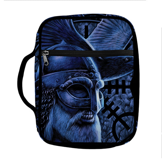 Blue Viking God Odin And Crow Print Front Pocket Bible Bag