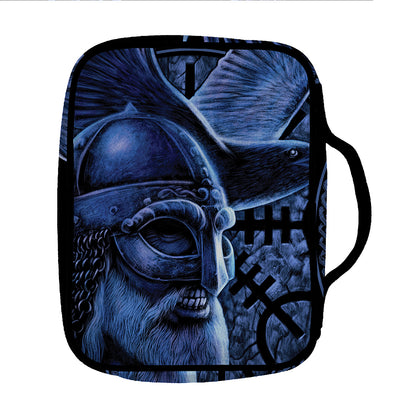 Blue Viking God Odin And Crow Print Front Pocket Bible Bag