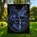 Blue Viking God Odin And Crow Print Garden Flag