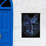 Blue Viking God Odin And Crow Print Garden Flag