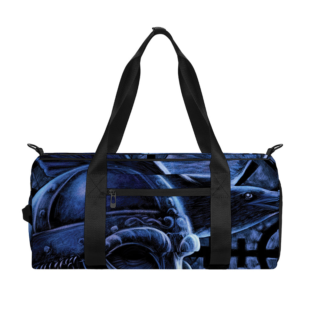 Blue Viking God Odin And Crow Print Gym Bag