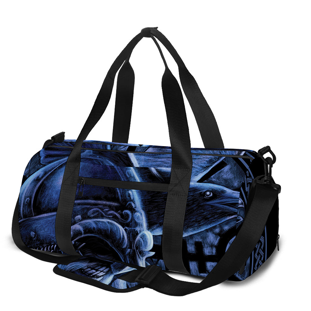 Blue Viking God Odin And Crow Print Gym Bag