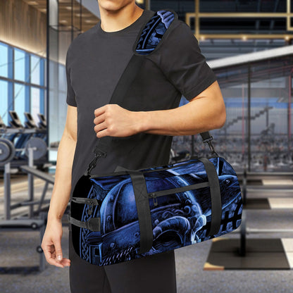 Blue Viking God Odin And Crow Print Gym Bag