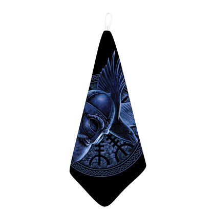 Blue Viking God Odin And Crow Print Hand Towel