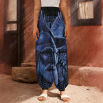 Blue Viking God Odin And Crow Print Harem Pants