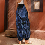 Blue Viking God Odin And Crow Print Harem Pants