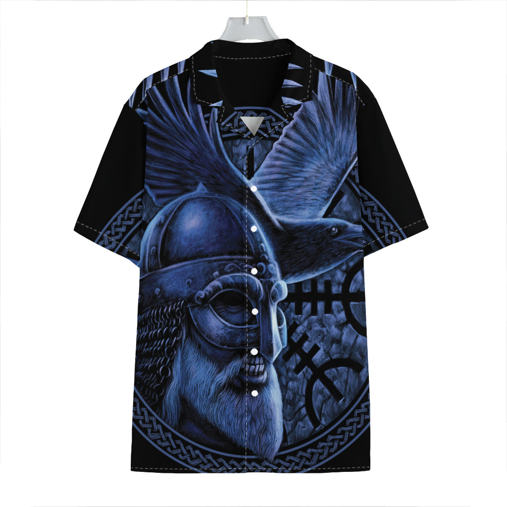 Blue Viking God Odin And Crow Print Hawaiian Shirt
