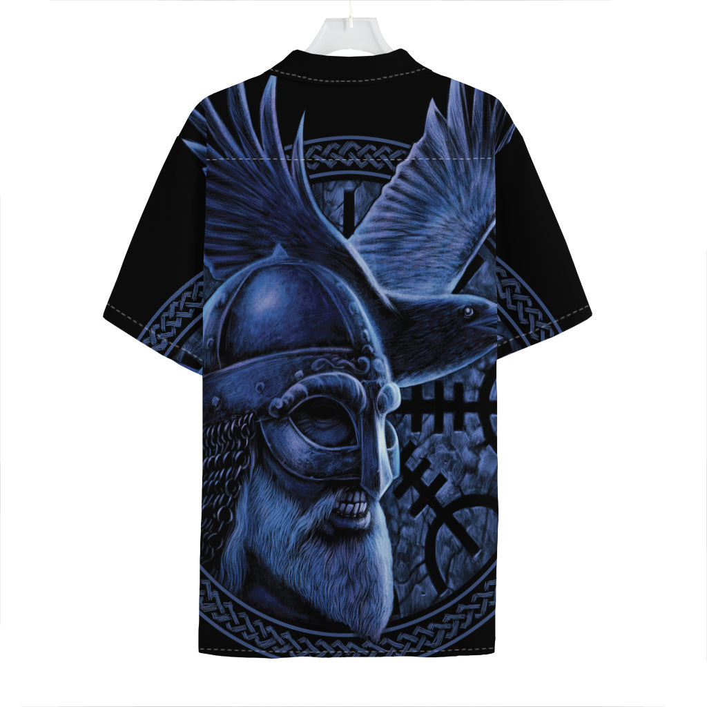 Blue Viking God Odin And Crow Print Hawaiian Shirt