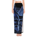 Blue Viking God Odin And Crow Print High Slit Maxi Skirt