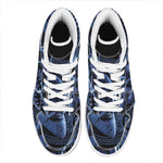 Blue Viking God Odin And Crow Print High Top Leather Sneakers