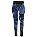 Blue Viking God Odin And Crow Print High-Waisted Pocket Leggings