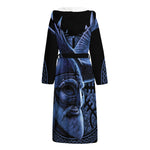 Blue Viking God Odin And Crow Print Hooded Bathrobe